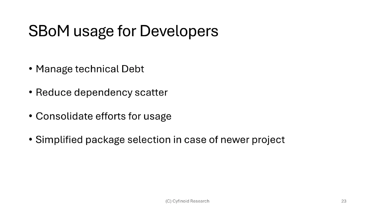 Slide 23 of Bsides Bangalore Sbom Fad Future