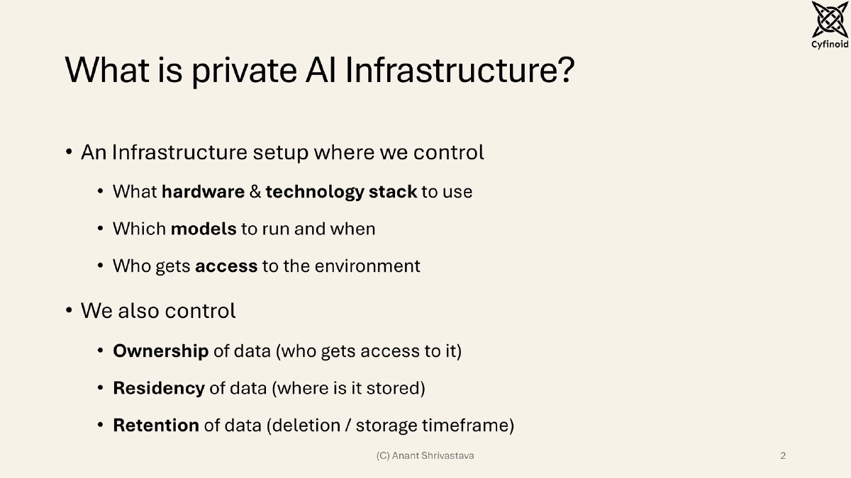 Slide 2 of Building, Owning, and Securing Private AI Infrastructure