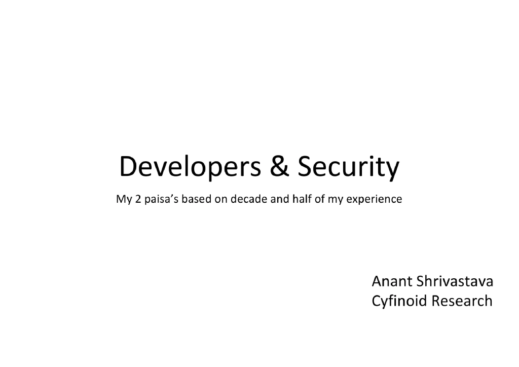 Slide 1 of Developer Security Based on 15 Years Experience